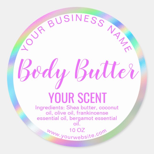 holograph foil product label body butter (Front)