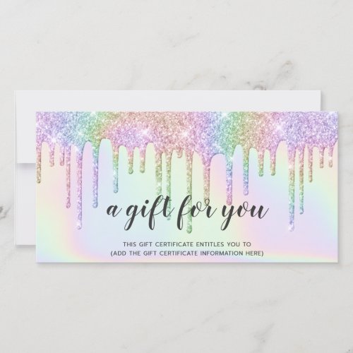 Holograph gift card unicorn glitter drips glam
