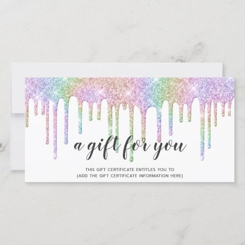 Holograph gift card unicorn glitter drips white