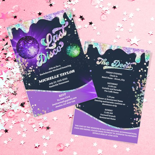 Holograph Glitter Last Disco Bachelorette Weekend Invitation