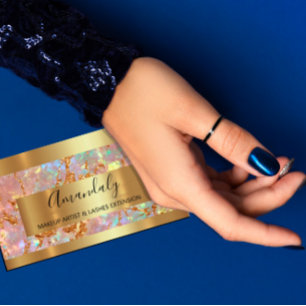 Holograph Gold Marble Copper Frame Event Business Card