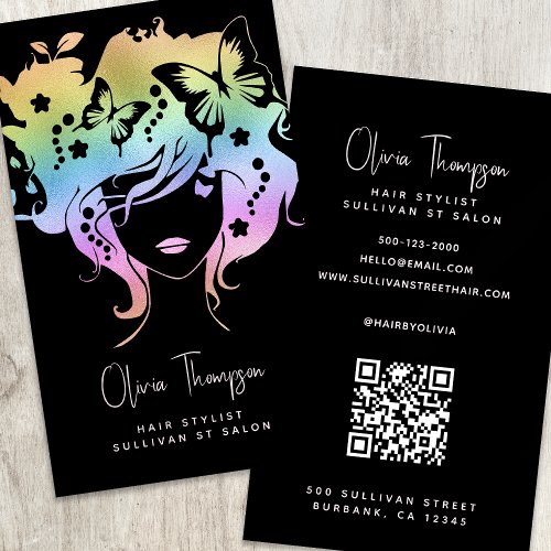 Holograph Hair Stylist QR Code Business Card