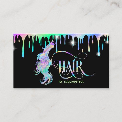 Holograph Hair stylist typography hair extension Business Card