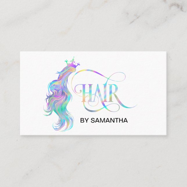 Holograph Hair stylist typography hair extension Business Card (Front)