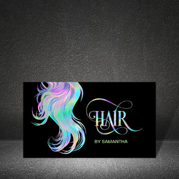 Holograph Hair Stylist Typography Hair Extension Business Card by smmdsgn at Zazzle