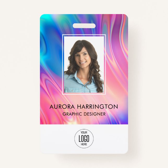 Holograph ID Card Modern Employee Photo Logo QR Badge (Front)