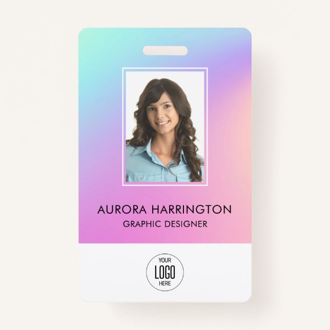 Holograph ID Card Modern Employee Photo Logo QR Badge (Front)