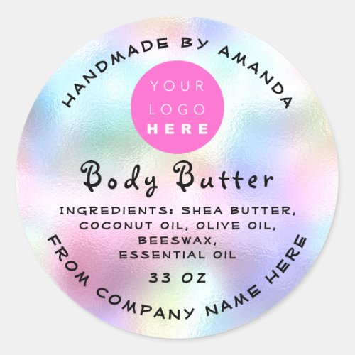 Holograph Logo Handmade Name Body Butter Cosmetic Classic Round Sticker