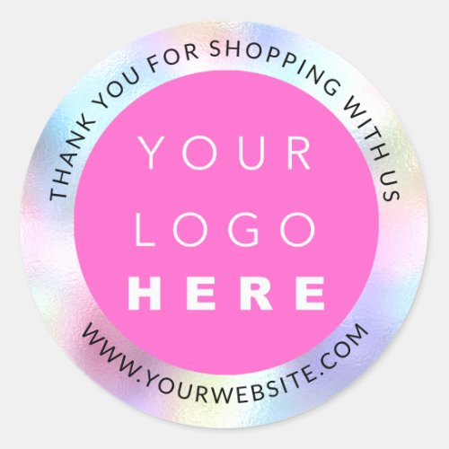 Holograph  Logo Name Web Pink Thank You Shopping Classic Round Sticker