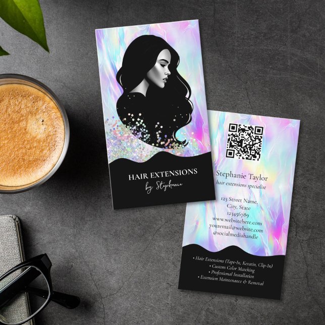 Holograph Luxury Hair Stylist Extensions Wig Photo Business Card (Creator Uploaded)