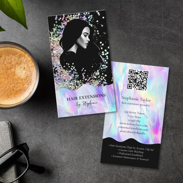 Holograph Luxury Hair Stylist Extensions Wig Photo Business Card (holograph glitter foil hair stylist business cards
)