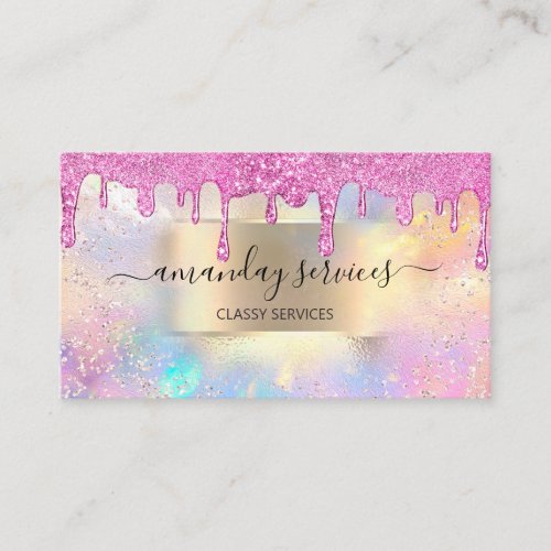 Holograph Makeup Boutique Shop Gold Pink Wax Drip Business Card