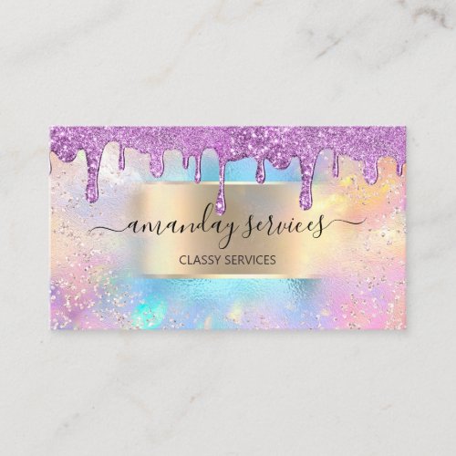 Holograph Makeup Boutique Shop Ocean Purple Drips Business Card