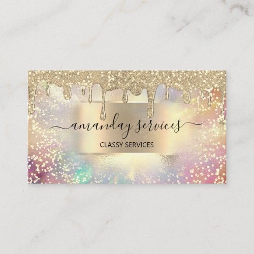 Holograph Makeup Lashes Boutique Gold Nails Drips Business Card