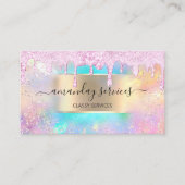 Holograph Makeup Lashes Boutique Gold Pink Drip Business Card (Front)