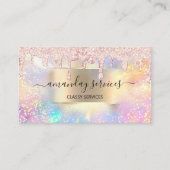 Holograph Makeup Lashes Boutique Gold Rose Drip Business Card (Front)