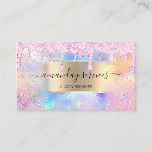 Holograph Makeup Lashes Boutique Gold Wax Drip Business Card