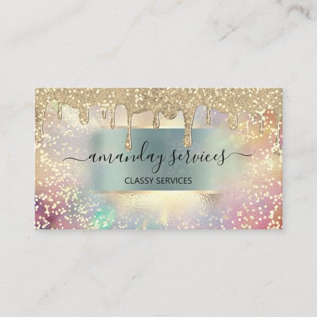 Holograph Makeup Lashes Gold Drips Nails Hair Business Card (Front)