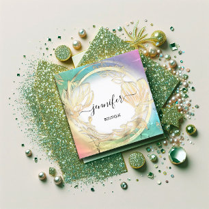 Holograph Meraid Gold Floral QRCode Logo Square Business Card