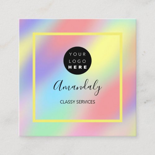 Holograph Ombre Custom Logo Frame Yellow Square Business Card
