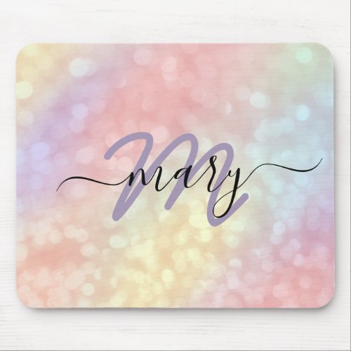 Holograph Pastel Ombre Name Monogram Lux Mouse Pad