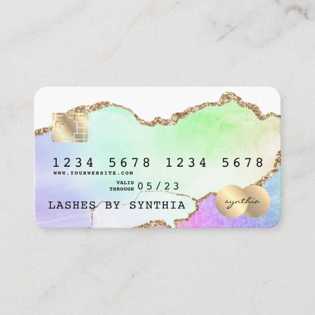 Holograph Pastel rainbow agate unicorn Credit Card (Front)