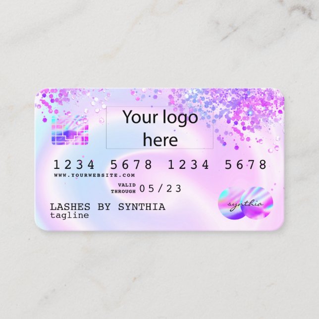 Holograph Pastel unicorn Modern Credit Card Logo (Front)