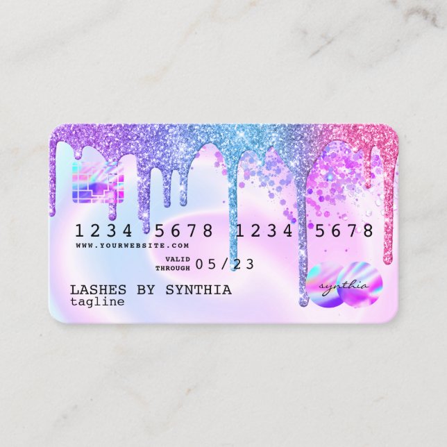 Holograph Pastel unicorn Modern Credit Card Style (Front)