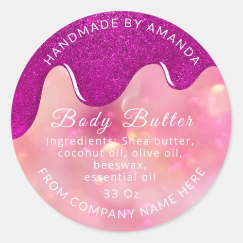Holograph Pink Name Body Butter Drips Scrub Classic Round Sticker