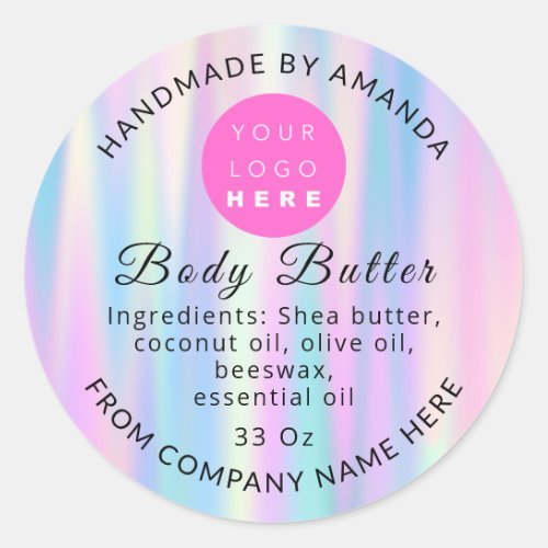 Holograph QR Code Logo Name Body Butter Pink Classic Round Sticker