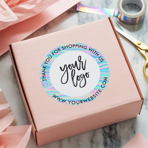 Holograph rainbow custom logo name white thank you classic round sticker