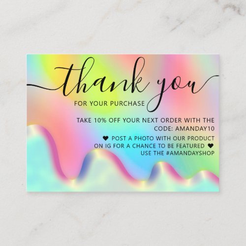 Holograph Shop Thank You Discount Code Rainbow Business Card