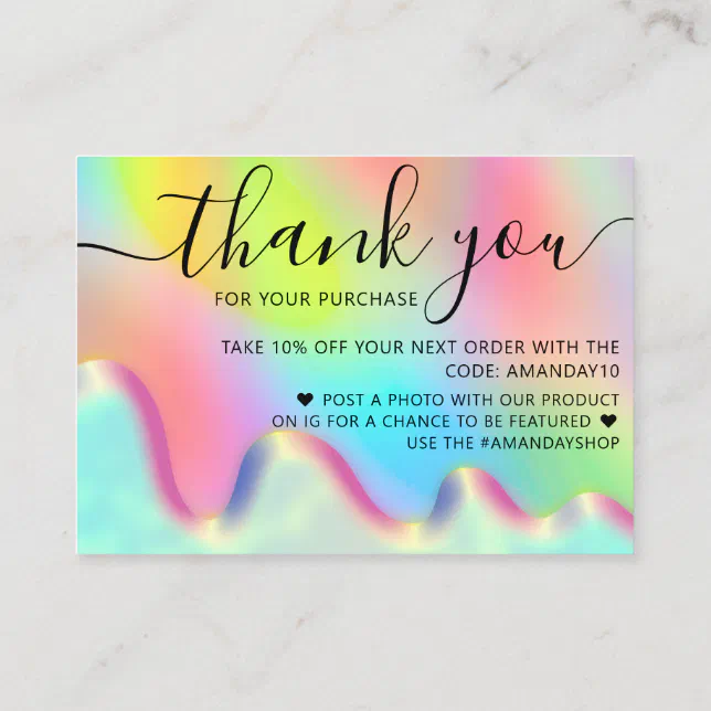 Holograph Shop Thank You Discount Code Rainbow Business Card Zazzle