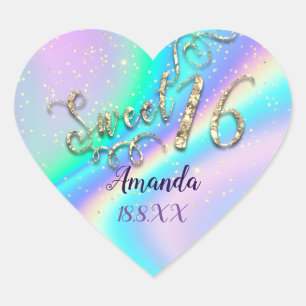 Holograph Sweet 16th Unicorn Heart Glitter Spark Sticker