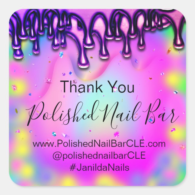 Holograph Thank You Boutique Drip Hot Pink Bubble Square Sticker (Front)