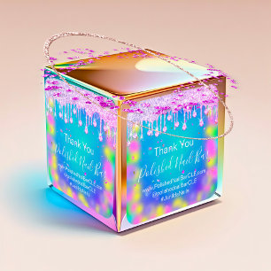 Holograph Thank You Diamond Drip Nails Hot Pink Square Sticker