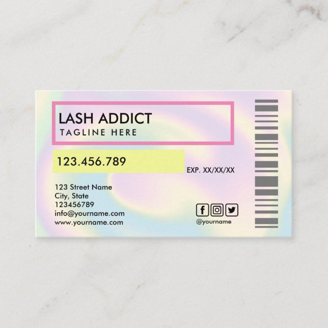 holograph trendy pill bottle lashes package label business card (Front)