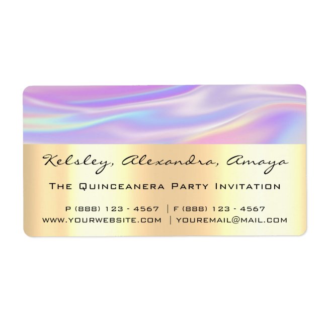 Holograph Unicorn Gold  Bridal Purple Sweet 16th Label (Front)