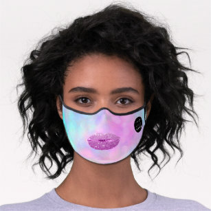 Holograph Unicorn Mermaid Pink Lips Logo Name Premium Face Mask