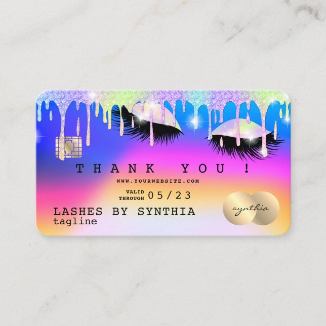 Holograph Unicorn Modern Credit thank you card (Front)