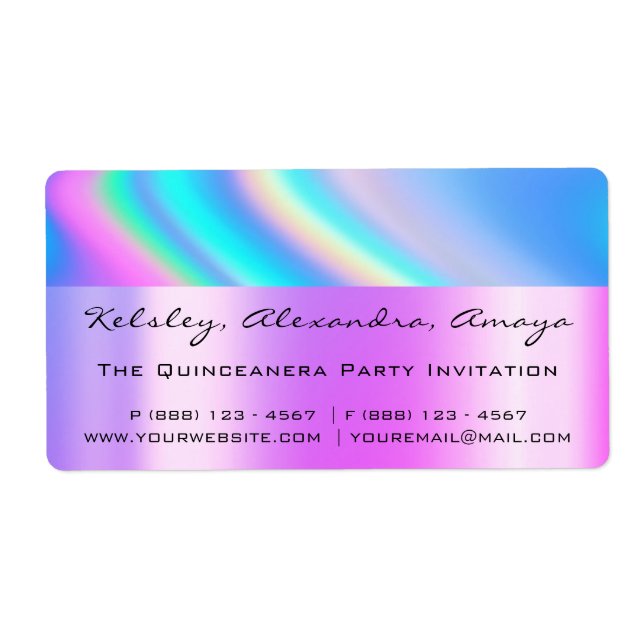 Holograph Unicorn Pink Bridal Shower Sweet 16th Label (Front)