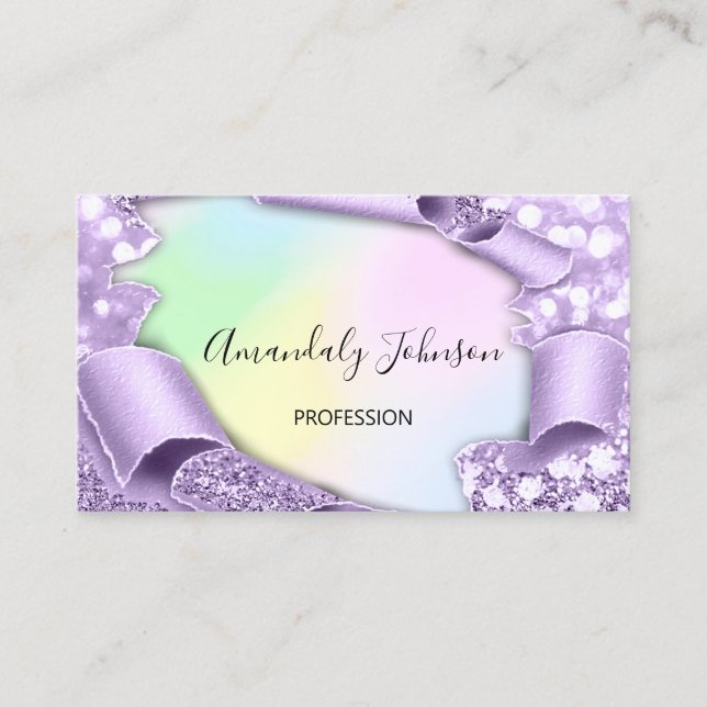 Holographic 33D Effect Purple Makeup Artist Business Card (Front)