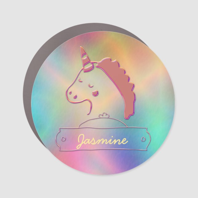 Holographic 3D Unicorn Custom Name       Car Magnet (Front)
