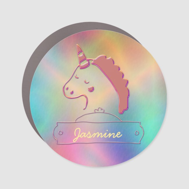 Holographic 3D Unicorn Custom Name   	Car Magnet