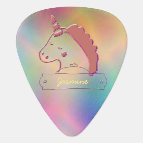 Holographic 3D Unicorn Custom Name   Guitar Pick
