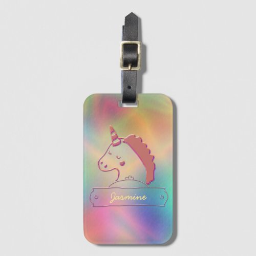 Holographic 3D Unicorn Custom Name   Luggage Tag