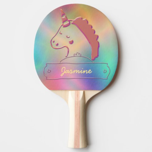 Holographic 3D Unicorn Custom Name   Ping Pong Paddle