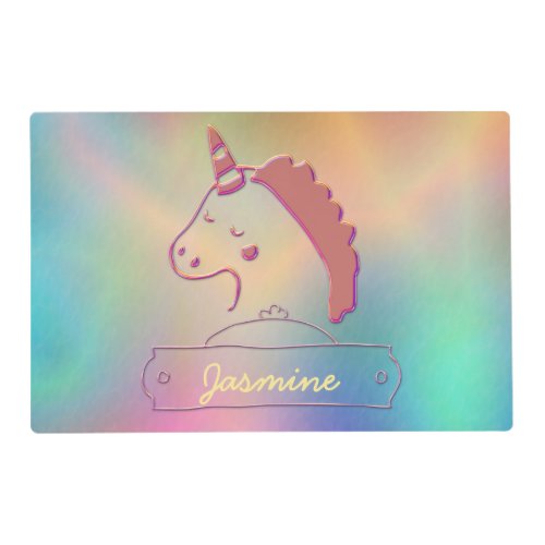 Holographic 3D Unicorn Custom Name       Placemat
