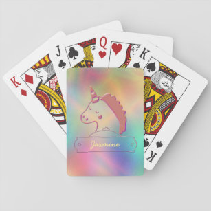 Holographic 3D Unicorn Custom Name   Playing Cards