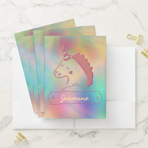 Holographic 3D Unicorn Custom Name Pocket Folder